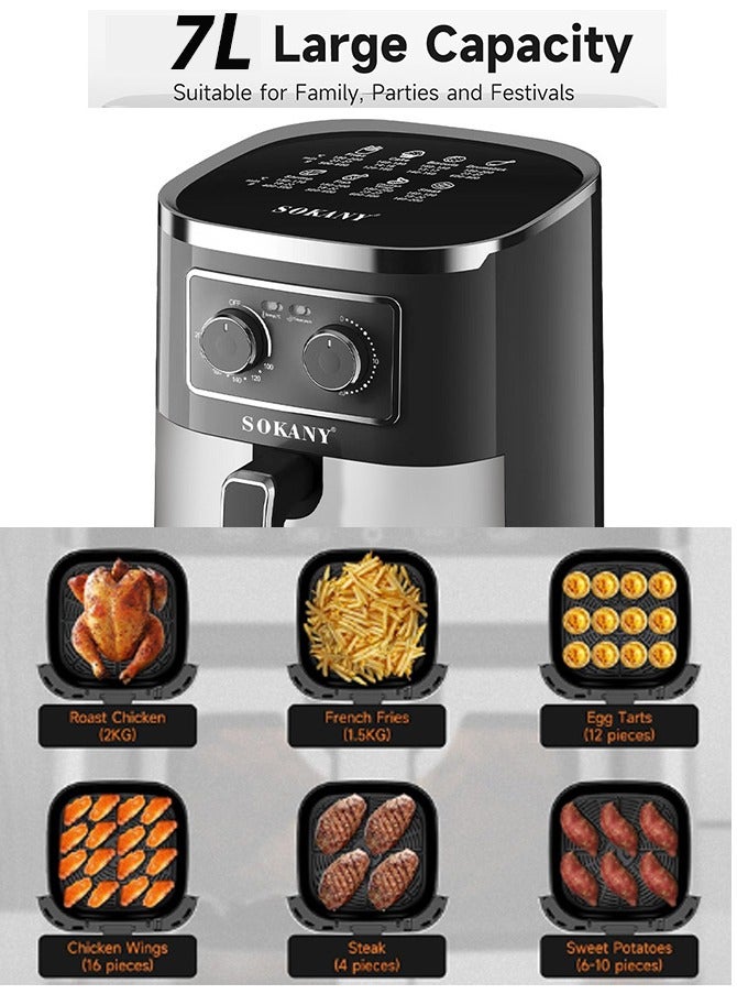 سوكاني مقلاة هوائية، سلة متعددة الطبقات غير لاصقة، طهي أقل زيتًا، وقت ودرجة حرارة قابلان للتعديل، سعة 7 لترات مناسبة للعائلة، مقابض تحكم ميكانيكية، 1700 واط، SK-10053 - Image 4